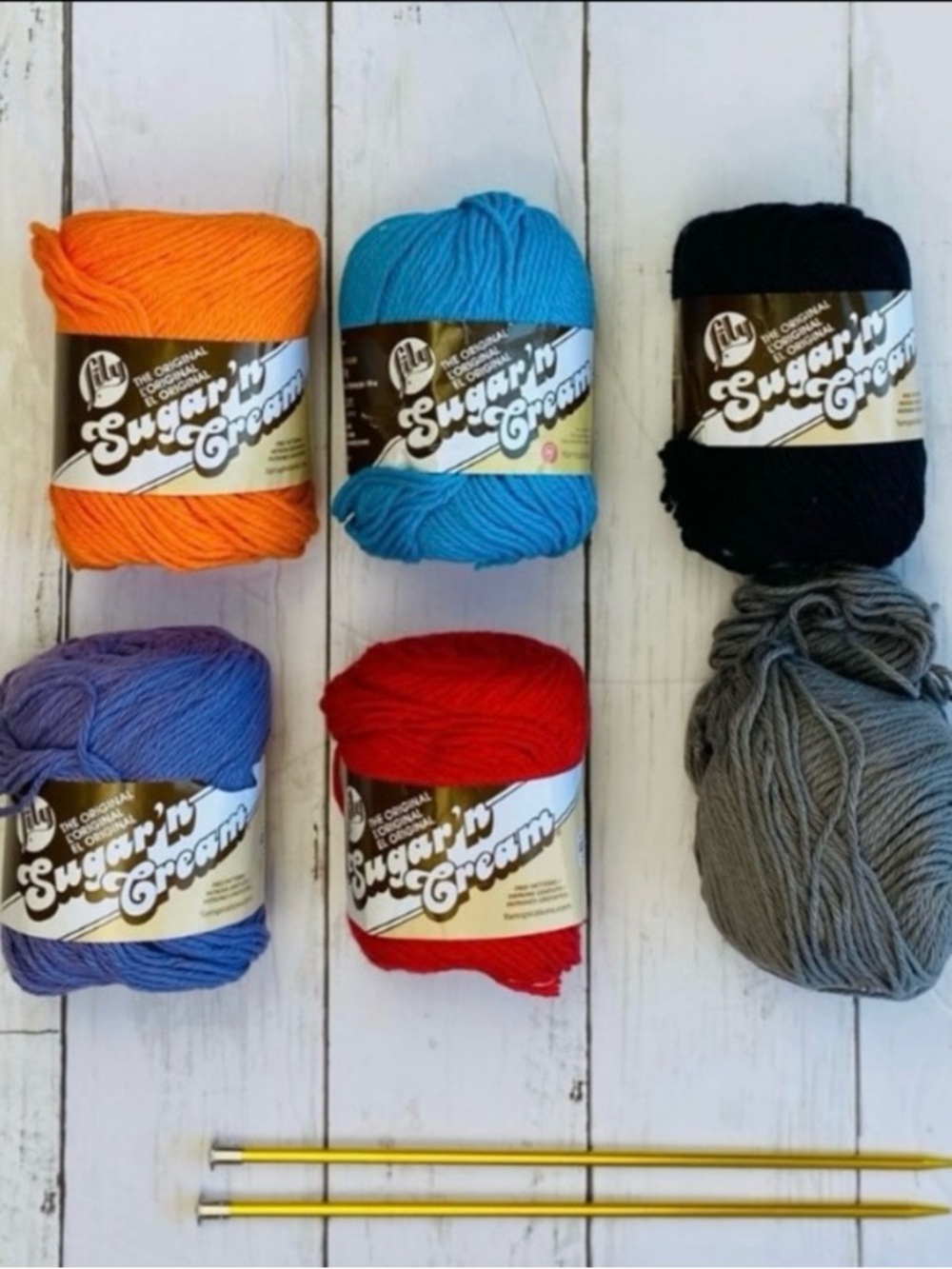 Sugar'n Cream Cotton Yarn Bundle - Orange, Turquoise, Black, Purple, Red, Gray